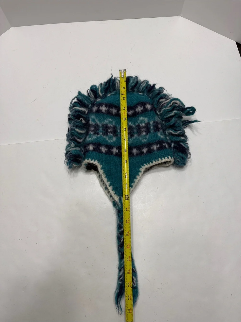 Teal Knit Earflap Hat for Kids with Fringe and Braided Ties